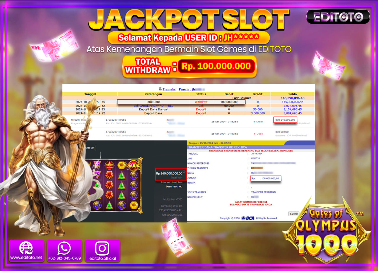 JACKPOT SLOT Gates Of Olympus 1000 Rp.100.000.000.,- LUNAS
