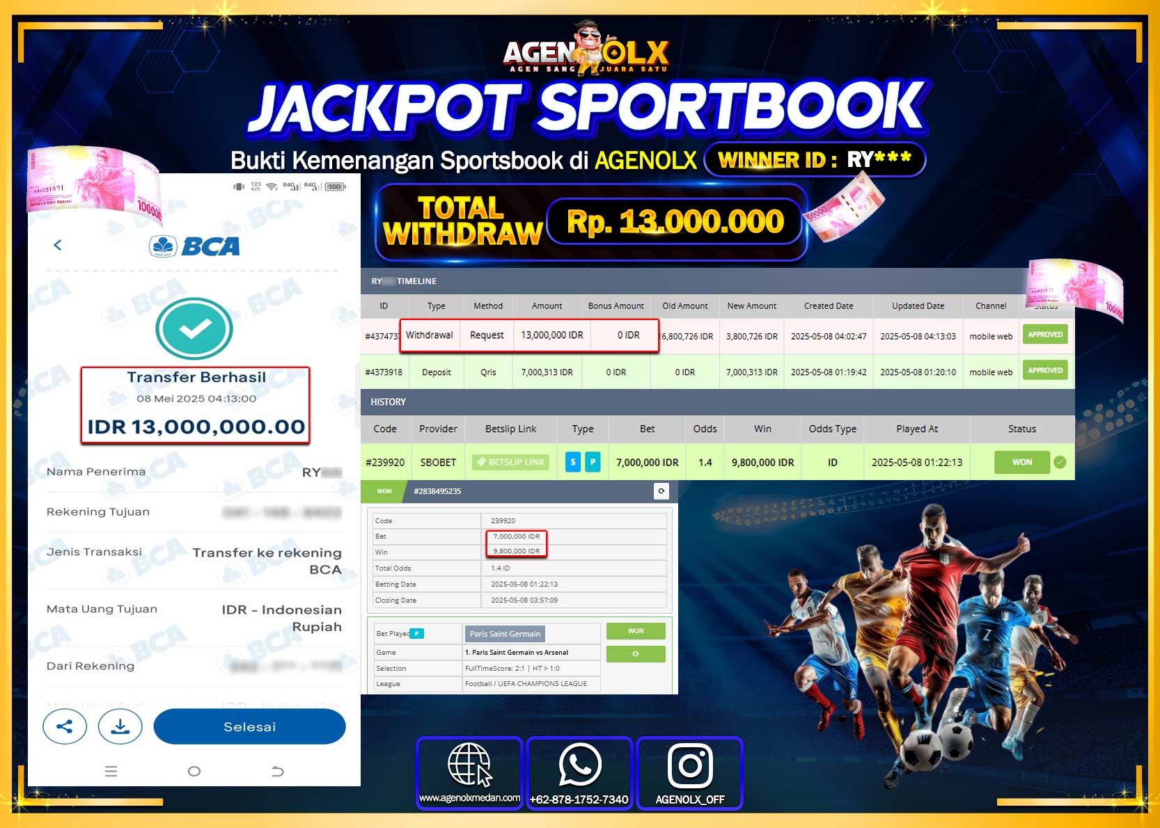 AGENOLX JACKPOT SPORTBOOK Rp 13.000.000,- LUNAS