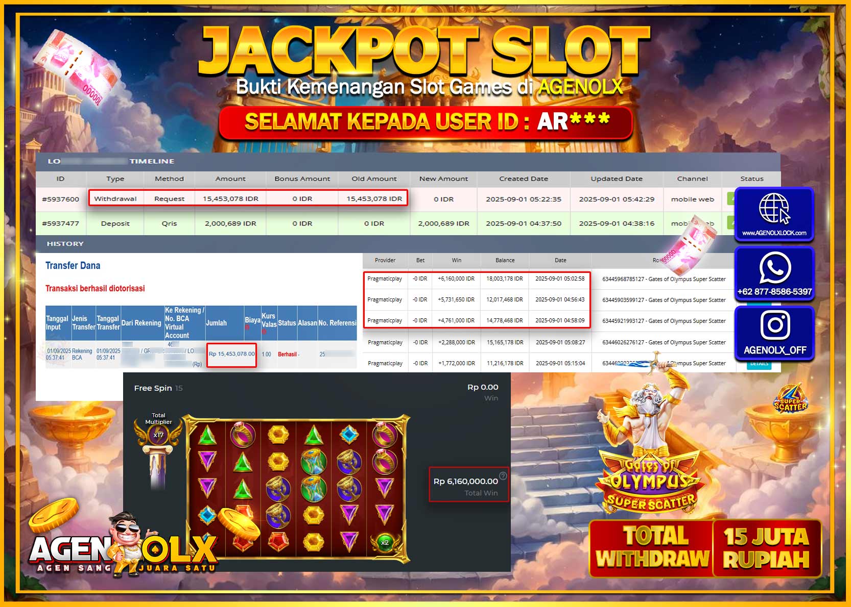 AGENOLX JACKPOT SLOT GATES OF OLYMPUS SUPER SCATTER Rp 15,453,078,- LUNAS