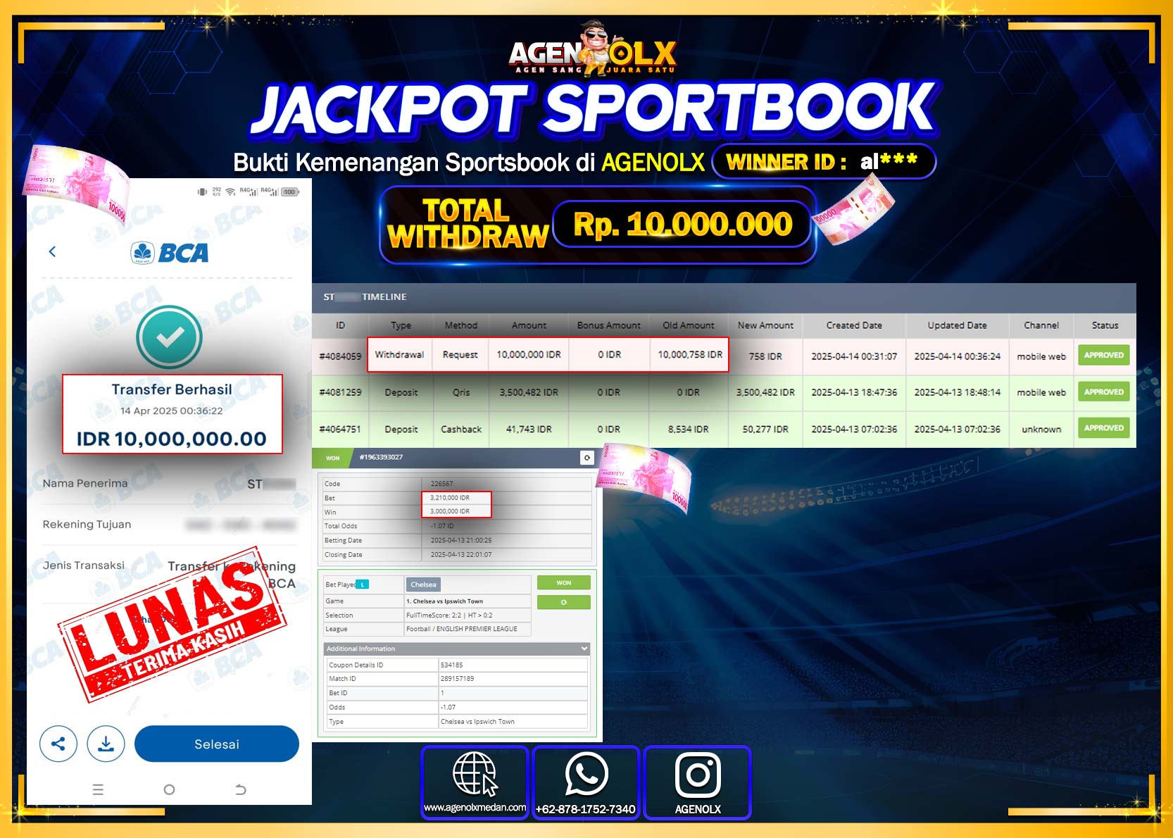AGENOLX JACKPOT SPORTBOOK  Rp 10.000.000,- LUNAS