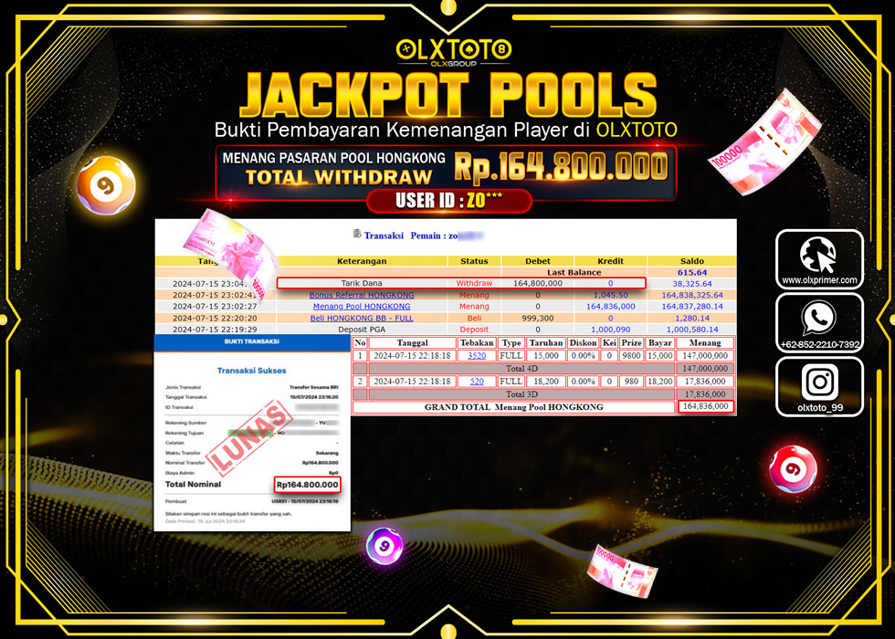 OLXTOTO JACKPOT  TOGEL POOL HONGKONG Rp.164.800.000.,- LUNAS