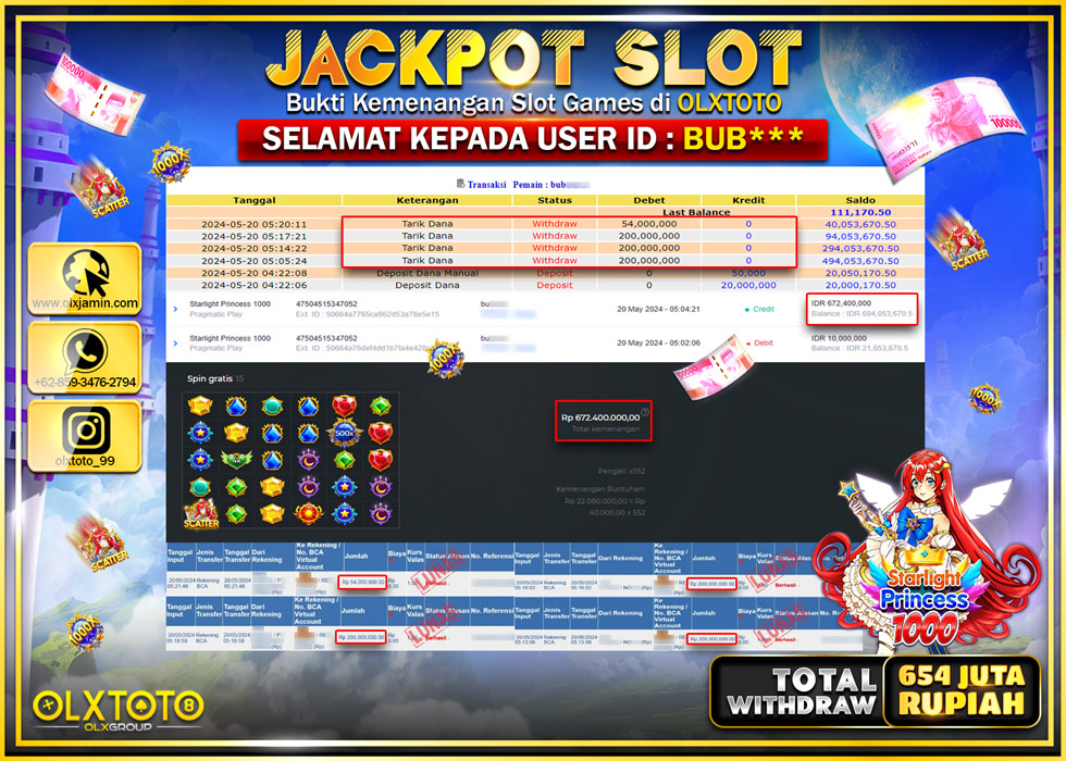 OLXTOTO JACKPOT SLOT STARLIGHT PRINCESS 1000  Rp.654.000.000.,- LUNAS