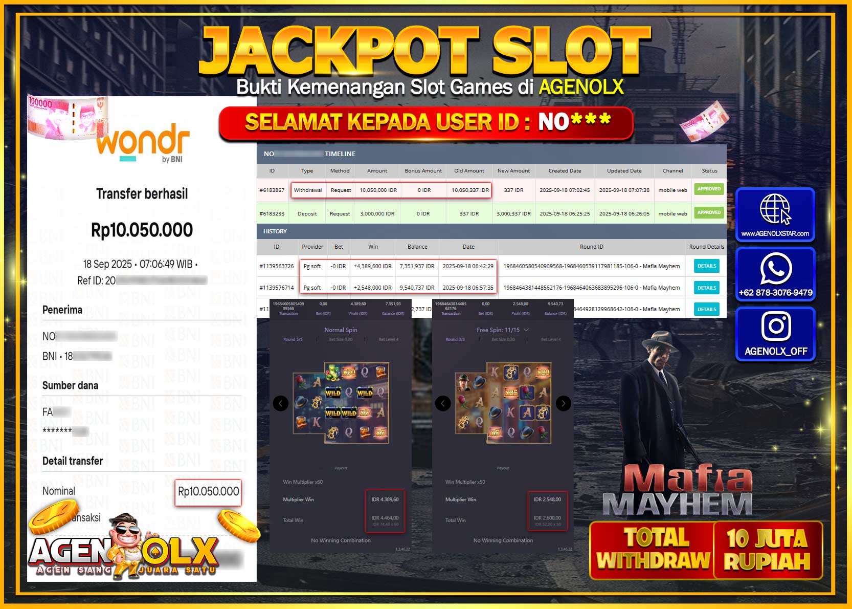 AGENOLX JACKPOT  SLOT MAFIA MAYHEM  Rp 10,050,000,- LUNAS