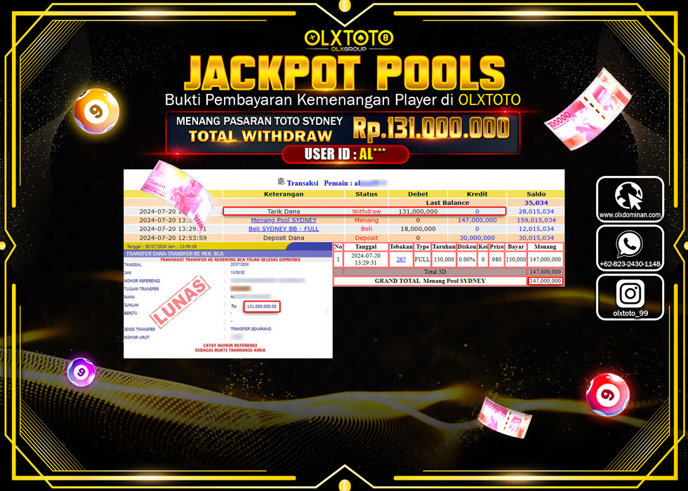 OLXTOTO JACKPOT  TOGEL POOL SYDNEY  Rp.131.000.000.,- LUNAS