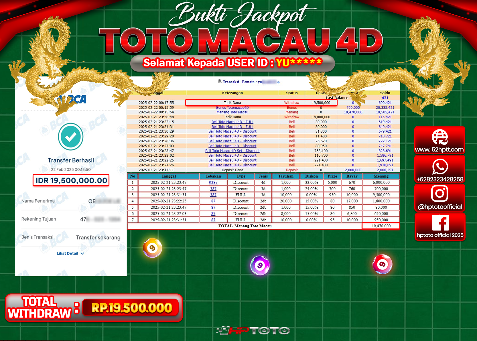 HPTOTO JACKPOT TOGEL PASARAN TOTOMACAU Rp.19.500.000,- LUNAS