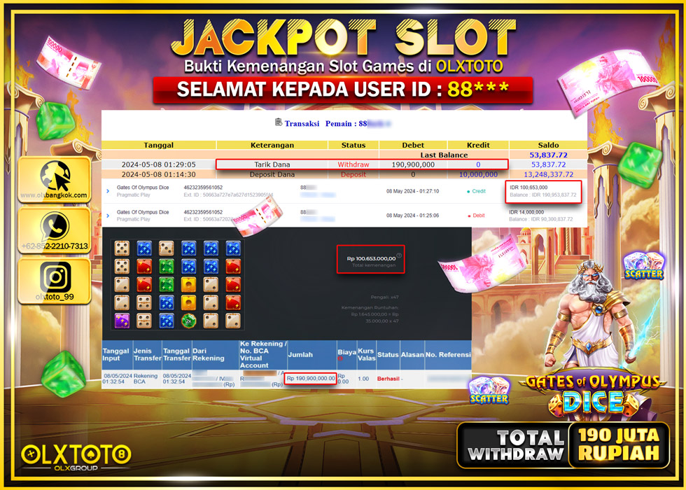 OLXTOTO JACKPOT GATES OF OLYMPUS DICE  Rp.190.900.000.,- LUNAS