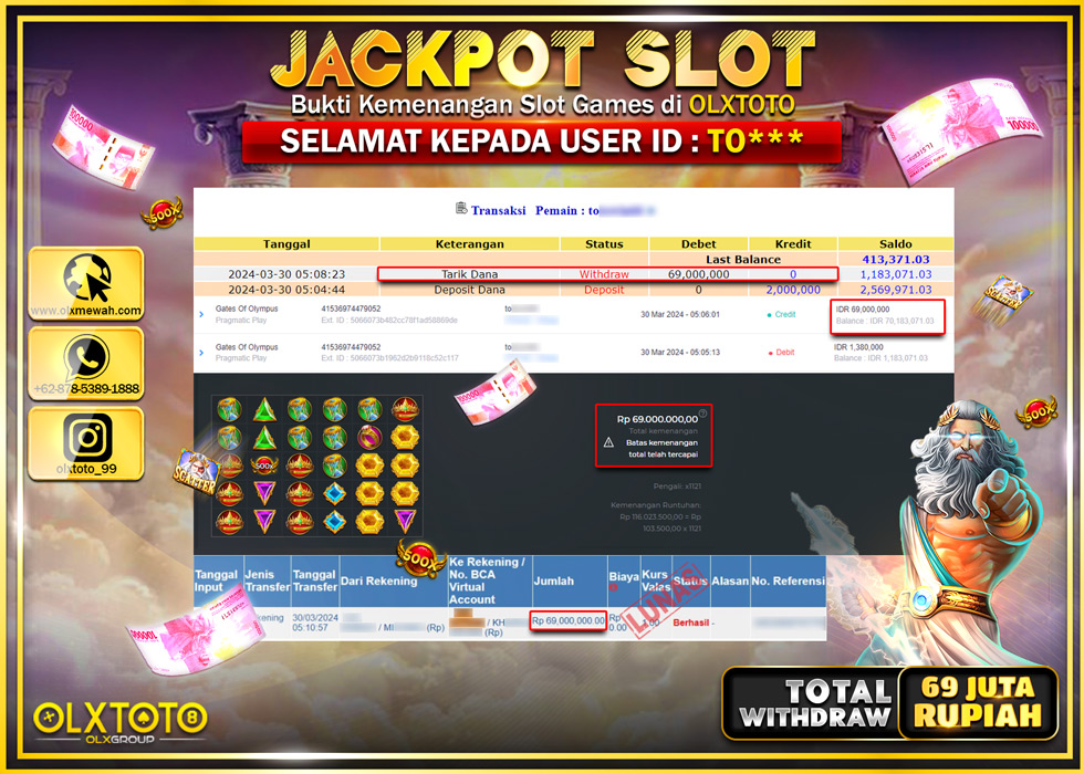 OLXTOTO JACKPOT SLOT GATE OF OLYMPUS Rp.69.000.000.,- LUNAS