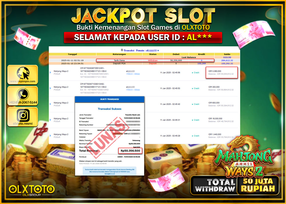 OLXTOTO JACKPOT  SLOT MAHJONG WAYS 2  Rp.50.350.000.,- LUNAS