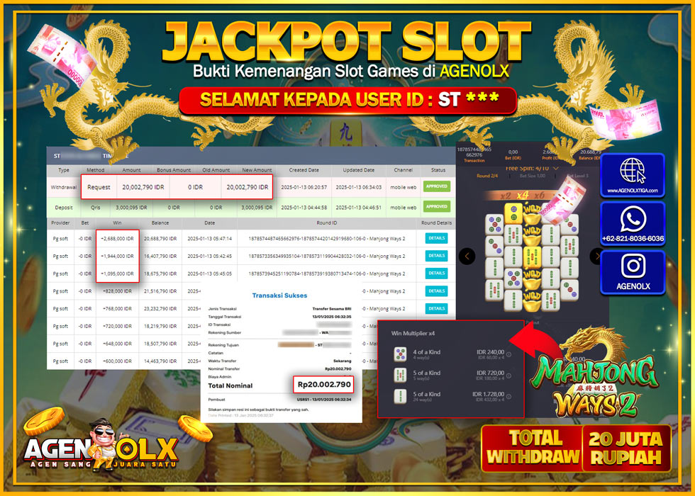 AGENOLX JACKPOT SLOT MAHJONG WAYS 2 Rp 20.000.000,- LUNAS