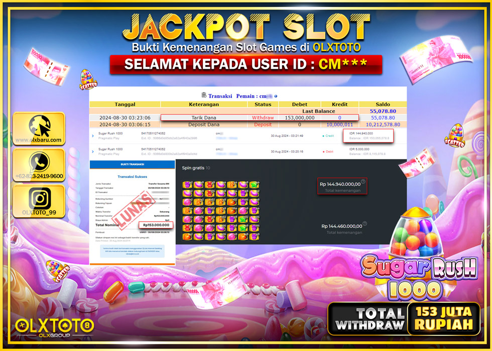 OLXTOTO JACKPOT  SLOT SUGAR RUSH 1000 Rp.153.000.000.,- LUNAS