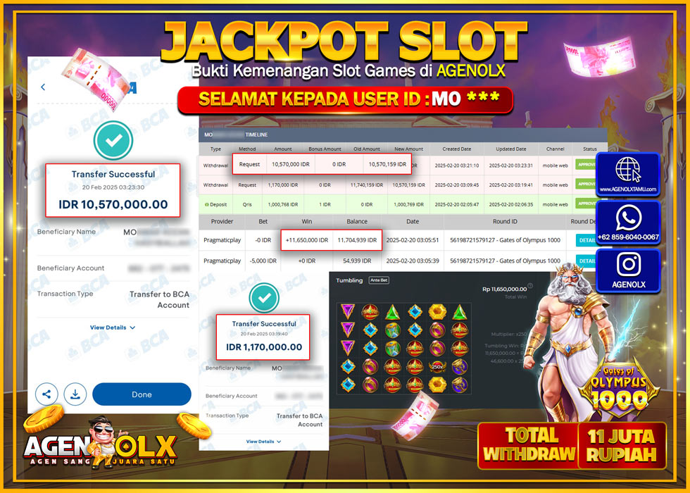 AGENOLX JACKPOT SLOT GATES OF OLYMPUS 1000 Rp 11.000.000,- LUNAS