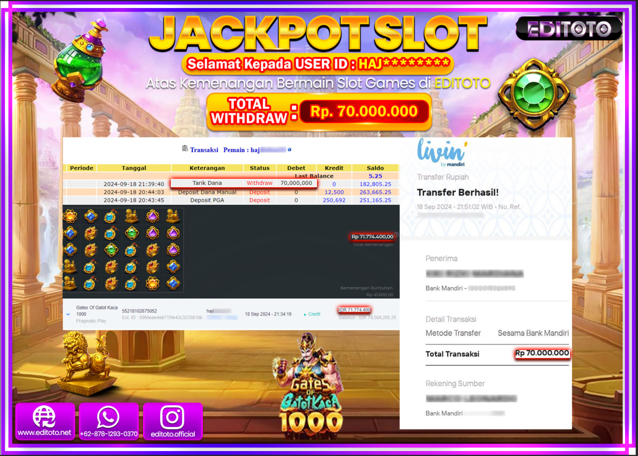 JACKPOT SLOT GATES OF GATOT KACA 1000   Rp.70.000.000.,- LUNAS