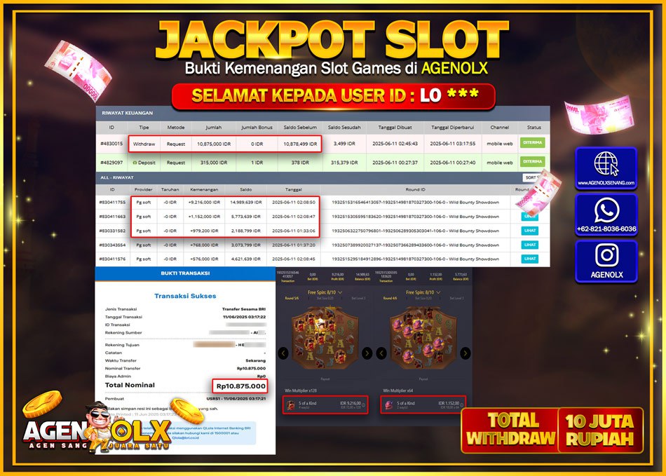 AGENOLX JACKPOT SLOT WILD BOUNTY SHOWDOWN  Rp 10.875.000,- LUNAS
