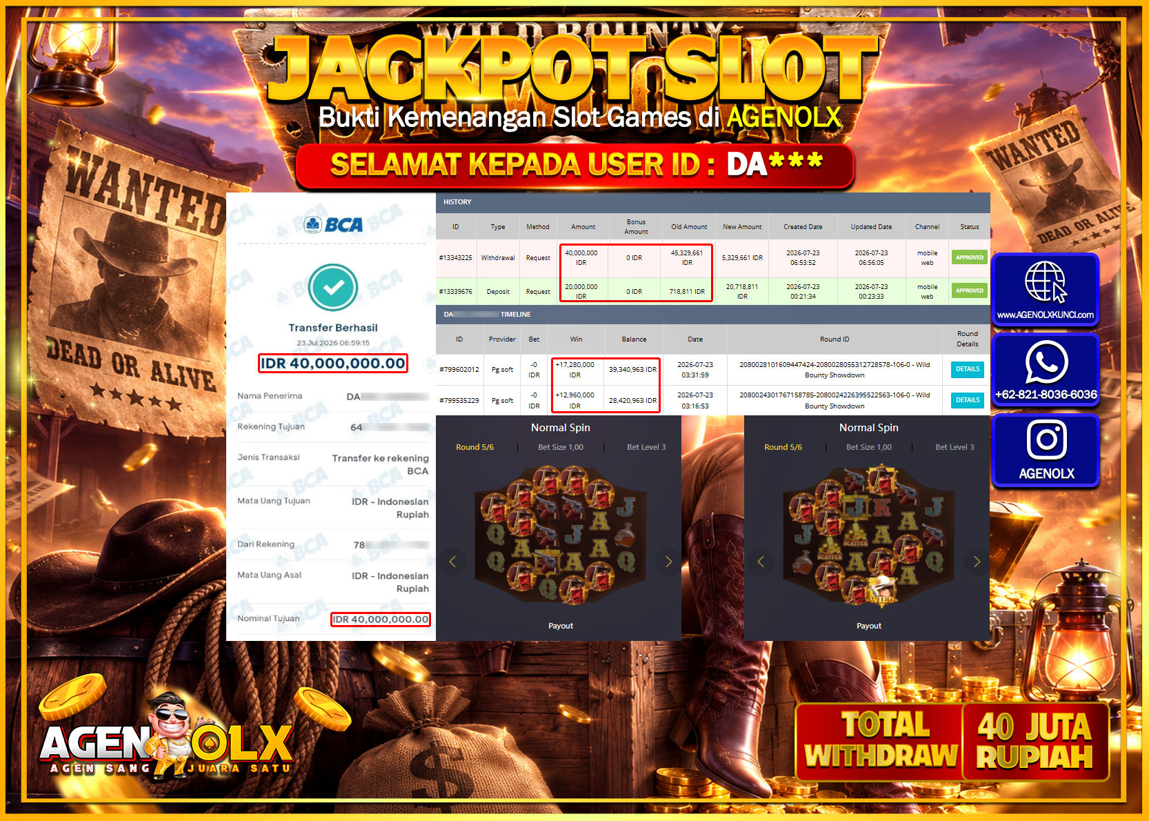 AGENOLX JACKPOT SLOT WILD BOUNTY SHOWDOWN Rp  40.000.000 -LUNAS