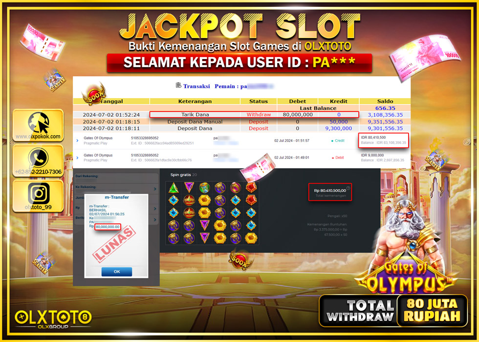 OLXTOTO JACKPOT  SLOT GATES OF OLYMPUS  Rp.80.000.000.,- LUNAS