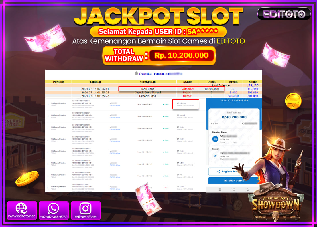 JACKPOT  SLOT EDITOTO Wild Bounty Showdown Rp.10.200.000.,- LUNAS