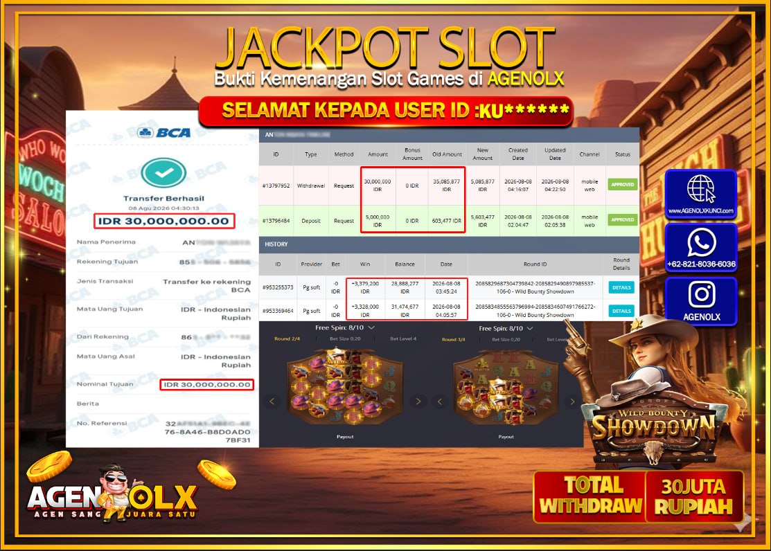 AGENOLX JACKPOT SLOT  WILD BOUNTY SHOWDOWN Rp 30.000.000 -LUNAS
