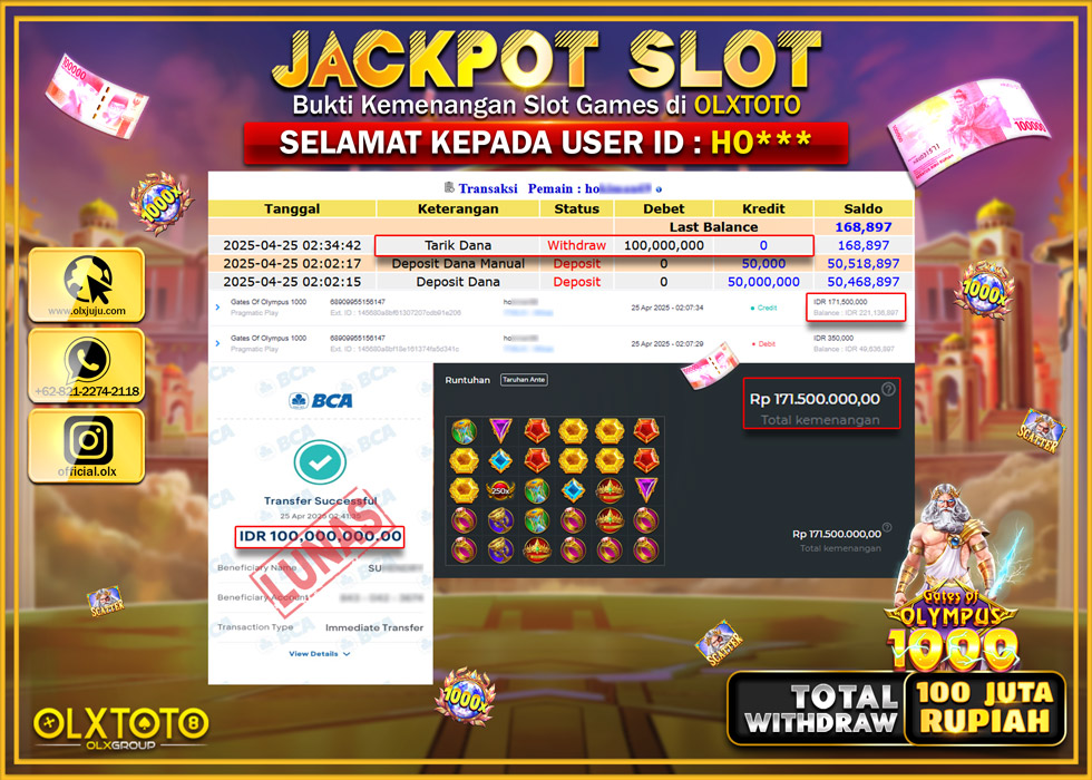 BERLINTOTO JACKPOT SLOT GATES OLYMPUS 1000  Rp.100.000.000.,- LUNAS