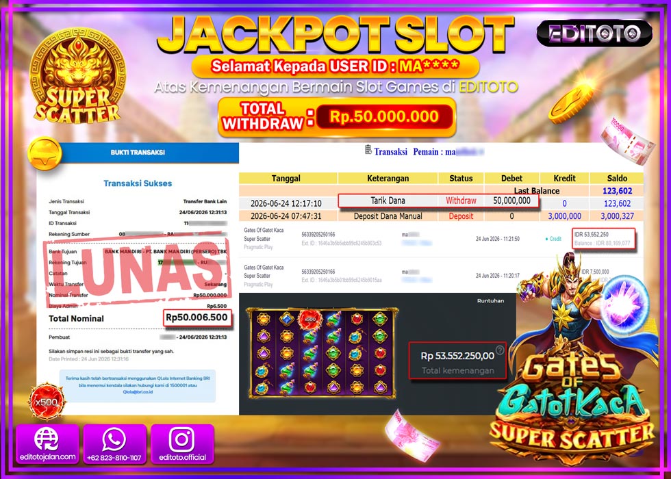 JACKPOT EDITOTO SLOT GATES OF GATOTKACA SUPER SCATTER Rp.50.000.000,- LUNAS