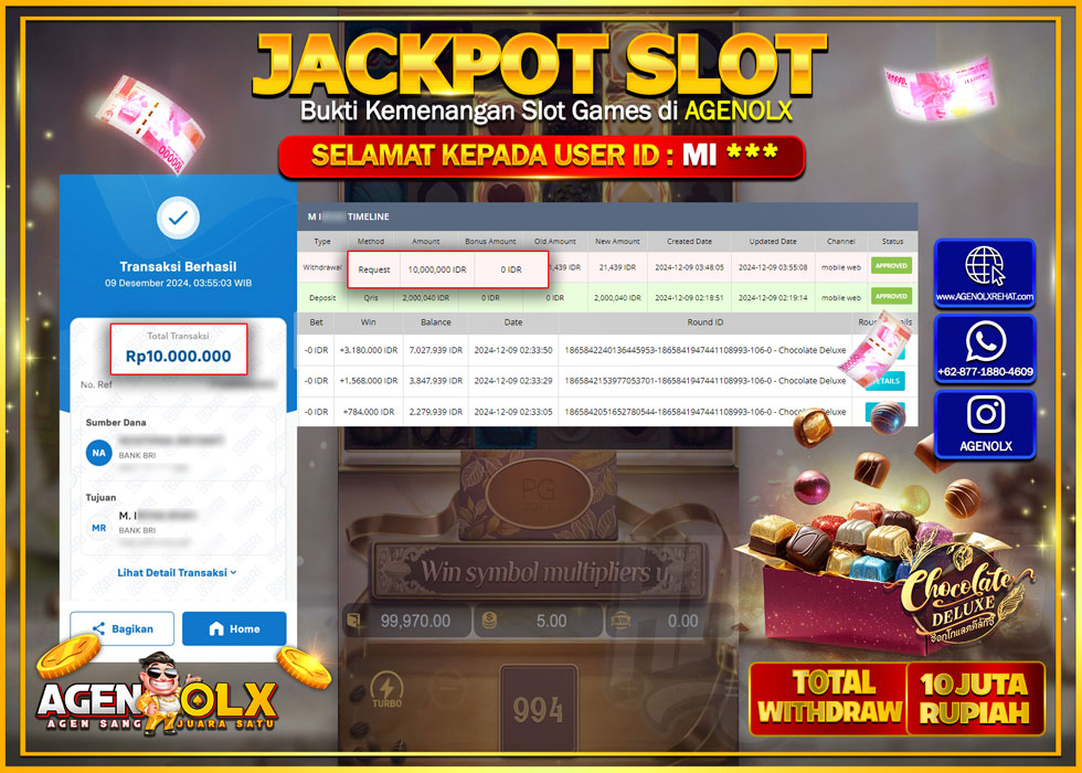 AGENOLX JACKPOT SLOT CHOCOLATE DELUXE PG SOFT Rp 18.000.000,- LUNAS