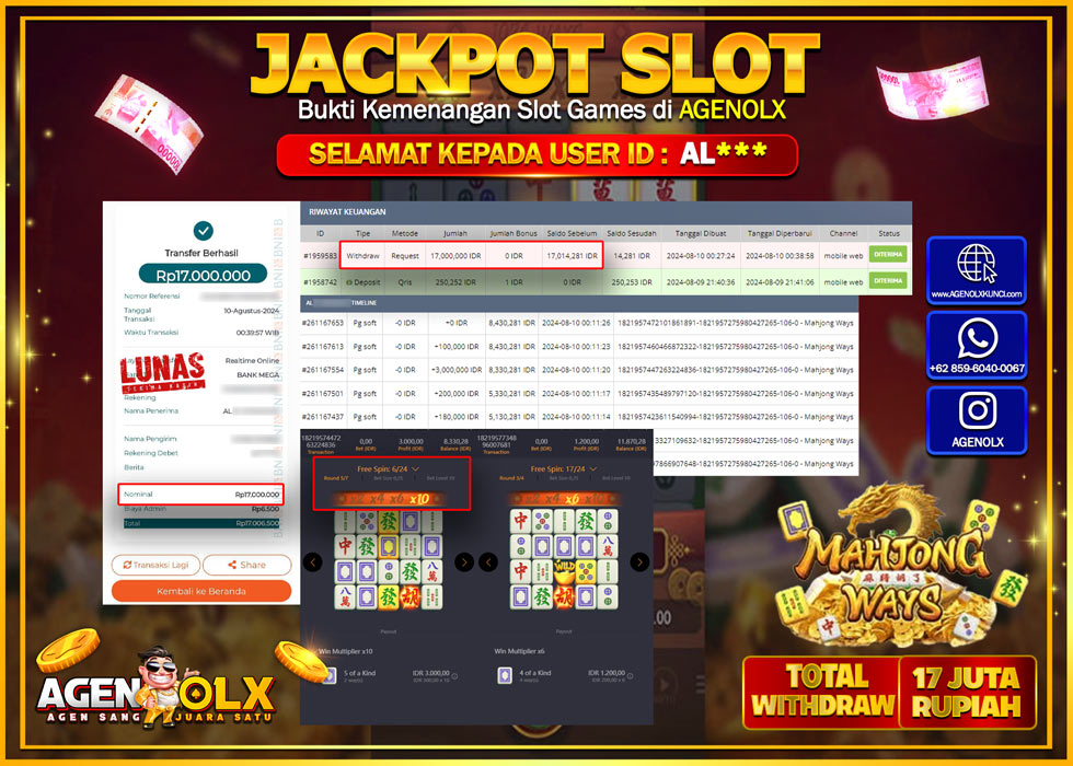 AGENOLX JACKPOT SLOT MAHJONG WAYS Rp.17.000.000,- LUNAS