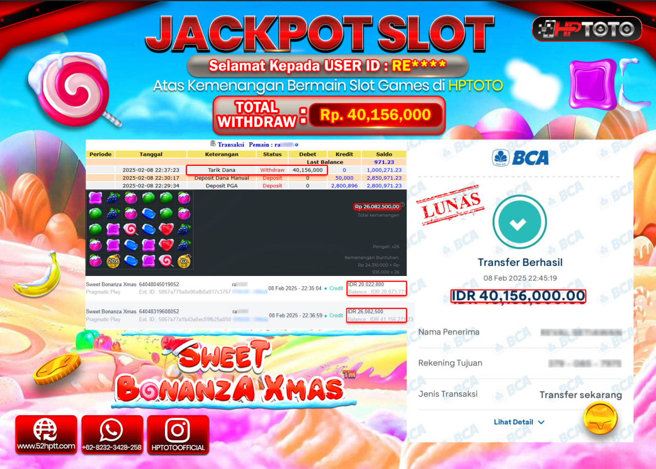 HPTOTO JACKPOT SLOT SWEET BONANZA XMAS Rp.40,156,000,- LUNAS