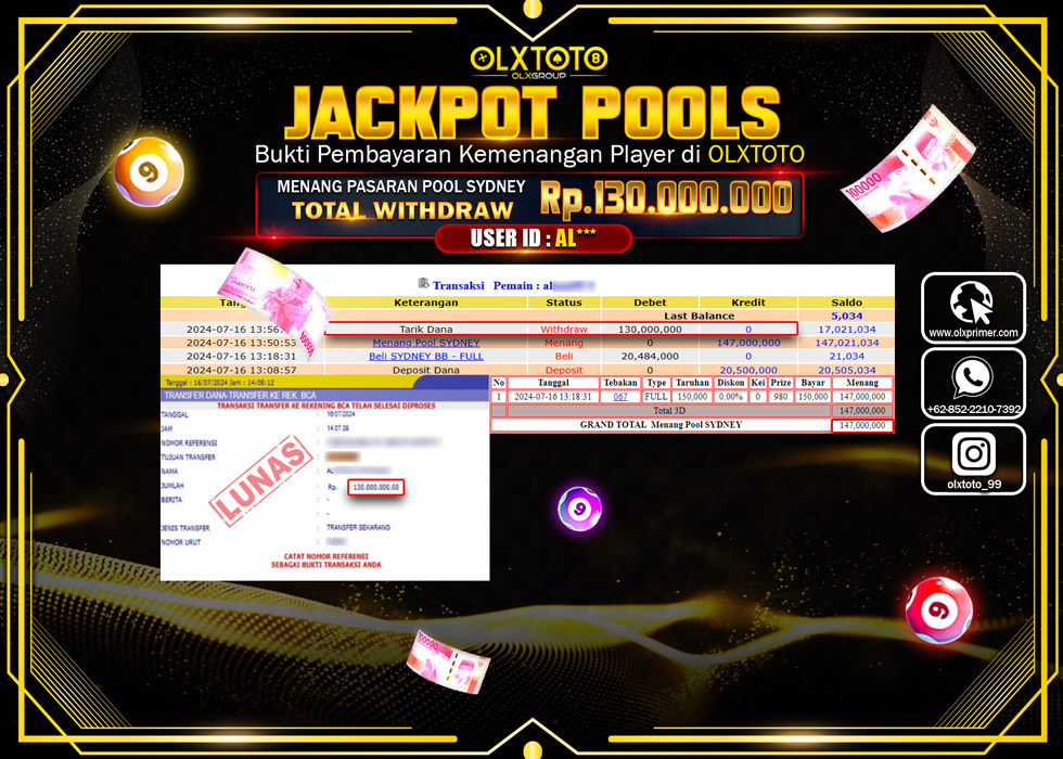 OLXTOTO JACKPOT  POOL TOGEL SYDNEY Rp.130.000.000.,- LUNAS