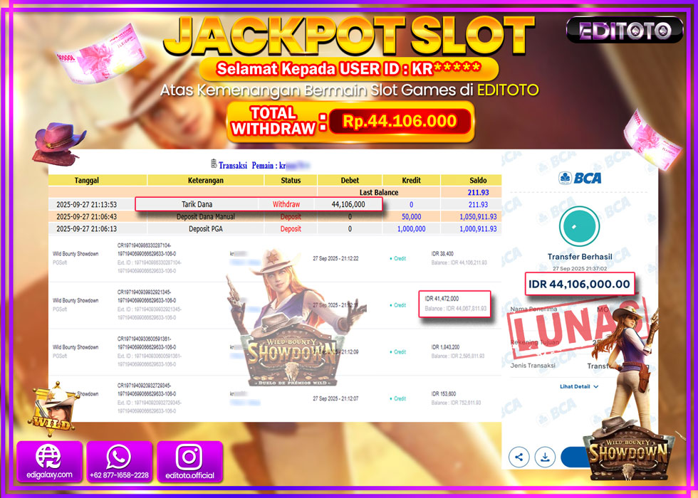 JACKPOT EDITOTO SLOT WILD BOUNTY SHOWDOWN Rp.44.106.000,- LUNAS 