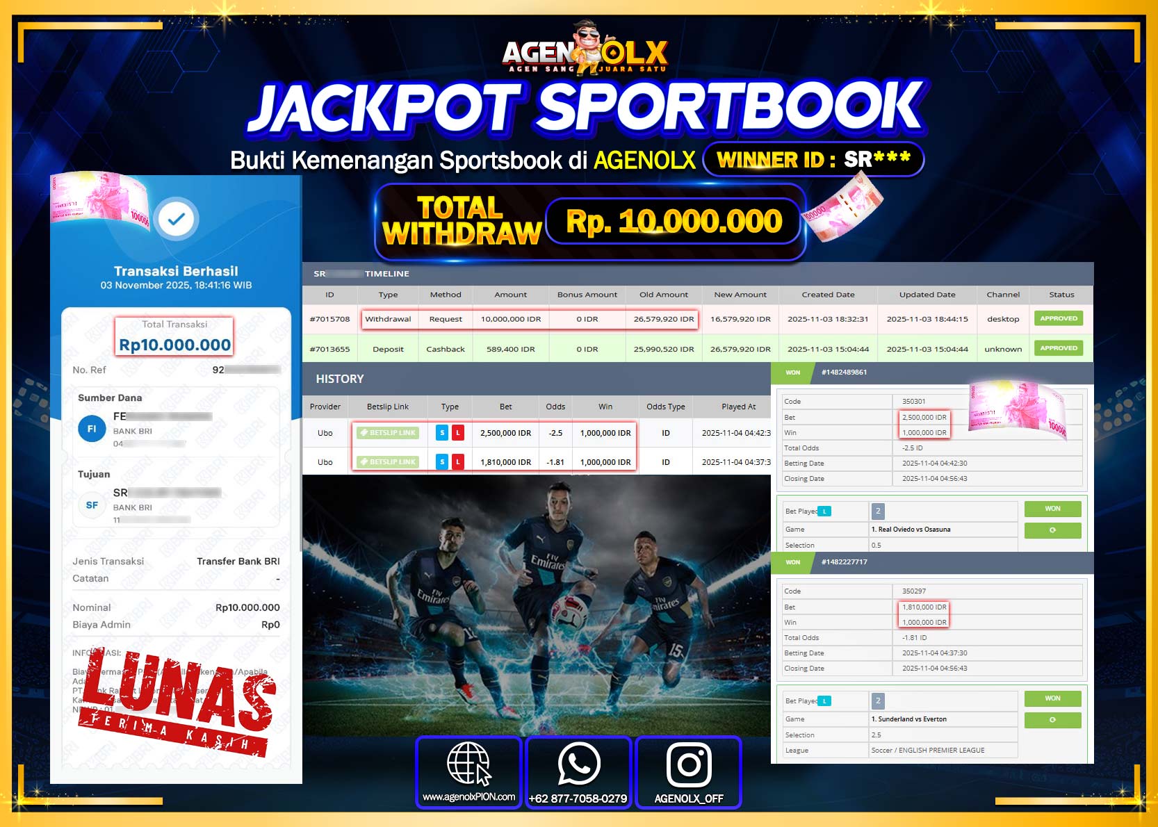 AGENOLX JACKPOT SPORTBOOK   Rp 10,000,000,- LUNAS