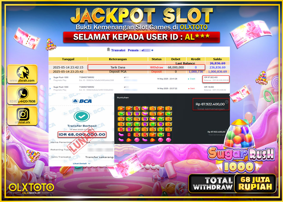 BINTANGSLOT77 JACKPOT SLOT SUGAR RUSH 1000  Rp.68.000.000.,- LUNAS