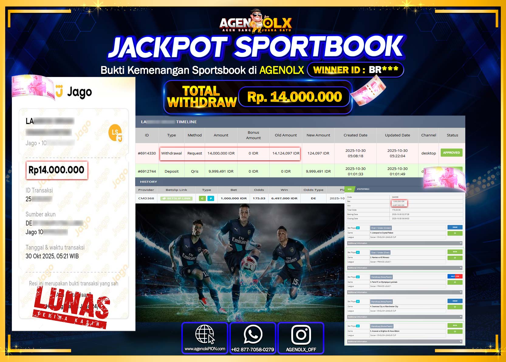 AGENOLX JACKPOT SPORTBOOK  Rp 14,000,000,- LUNAS