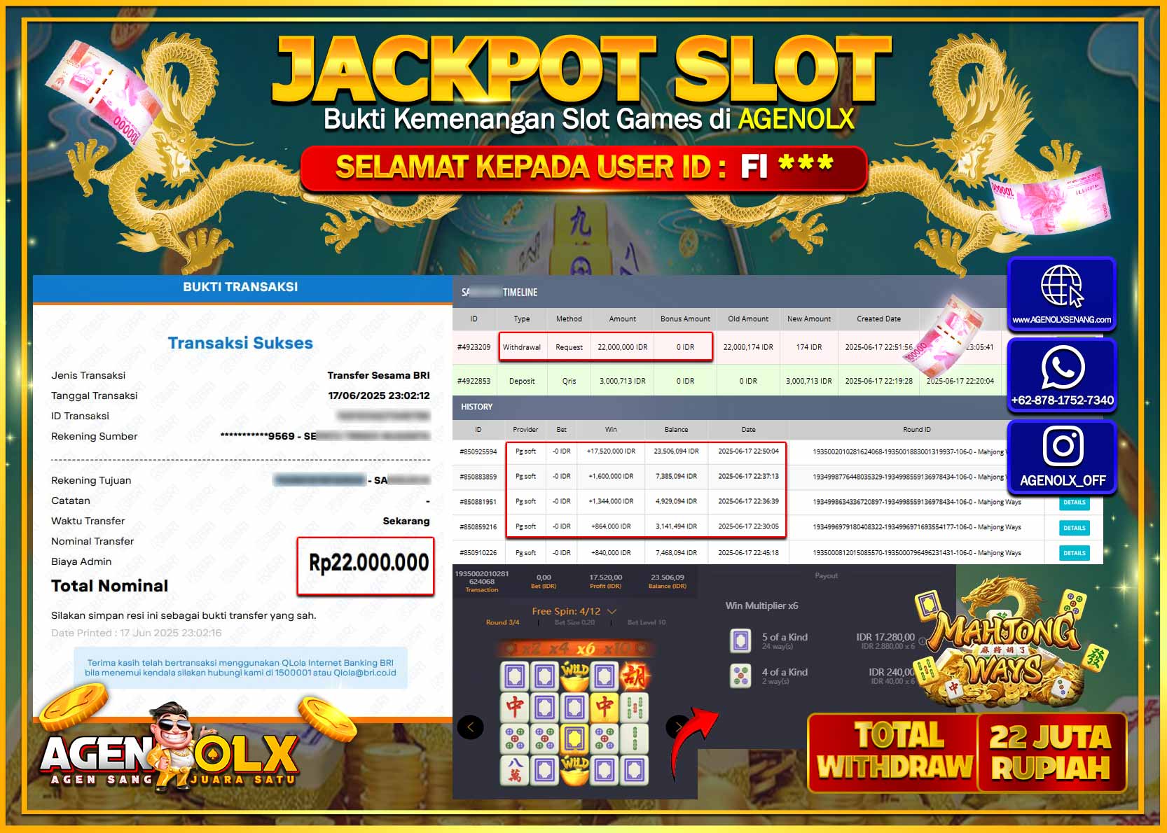 AGENOLX JACKPOT SLOT MAHJONG WAYS Rp 22.000.000,- LUNAS