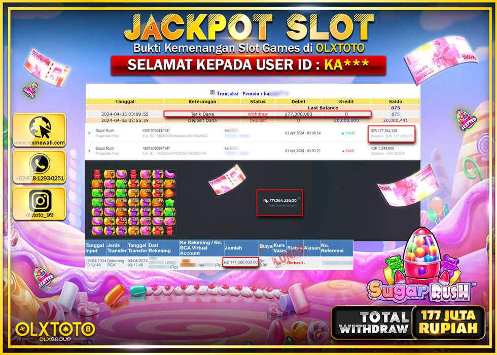 OLXTOTO JACKPOT SLOT SUGAR RUSH  Rp.177.300.000.,- LUNAS