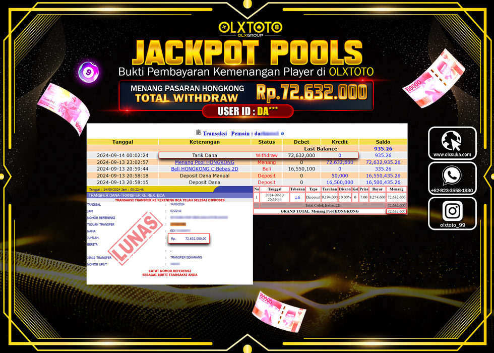 OLXTOTO JACKPOT  TOGEL POOL HONGKONG Rp.72.632.000.,- LUNAS