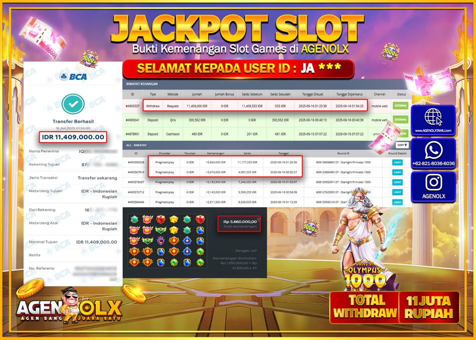 AGENOLX JACKPOT SLOT GATES OF OLYMPUS 1000 Rp 11.409.000,- LUNAS