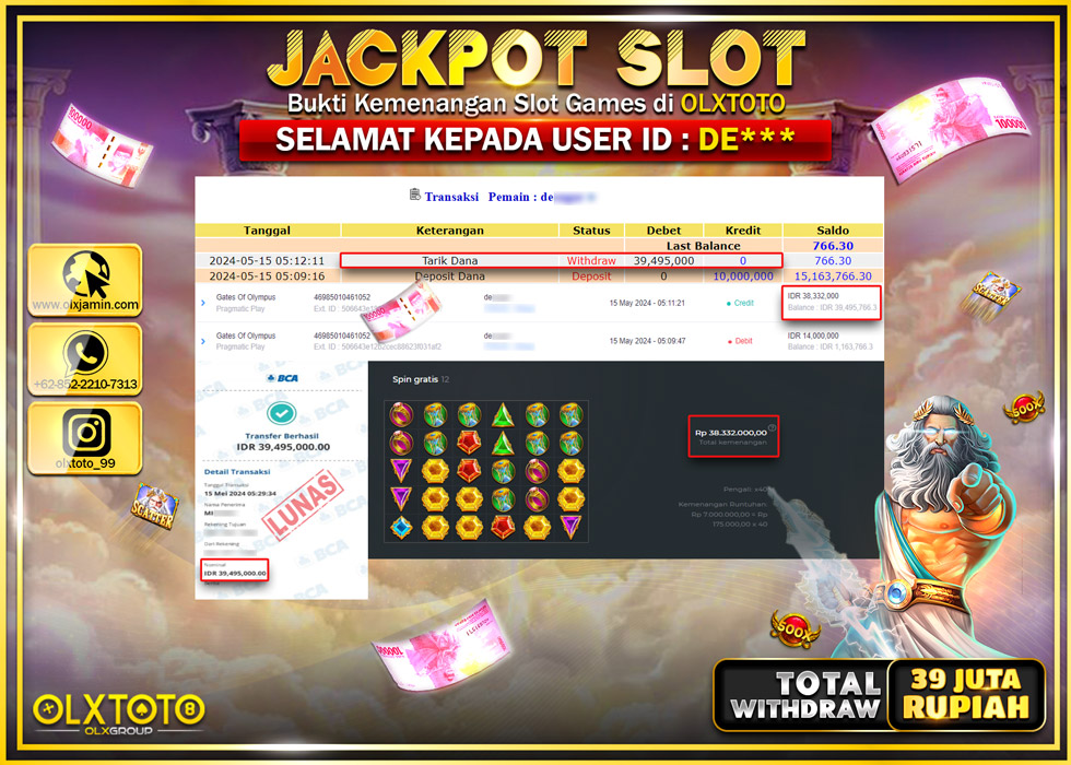 OLXTOTO JACKPOT SLOT GATES OF OLYMPUS   Rp.39.495.000.,- LUNAS