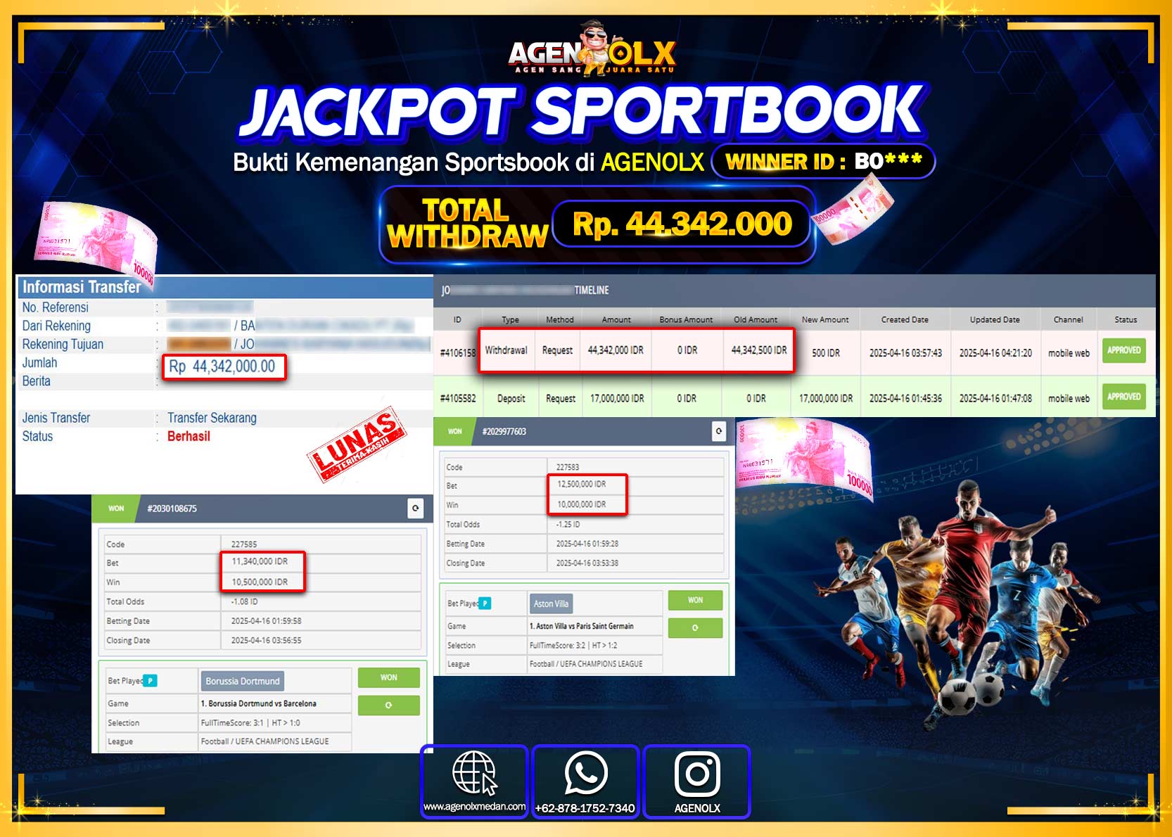 AGENOLX JACKPOT SPORTBOOK Rp 44.342.000,- LUNAS