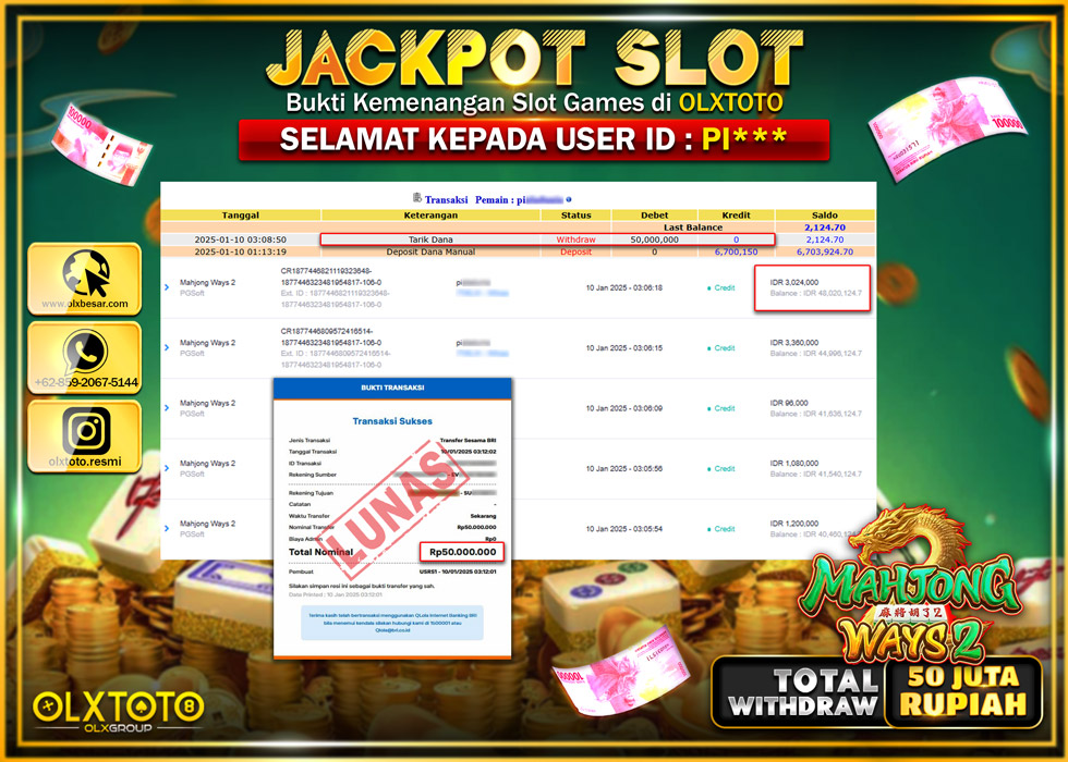 OLXTOTO JACKPOT  SLOT MAHJONG WAYS 2  Rp.50.000.000.,- LUNAS