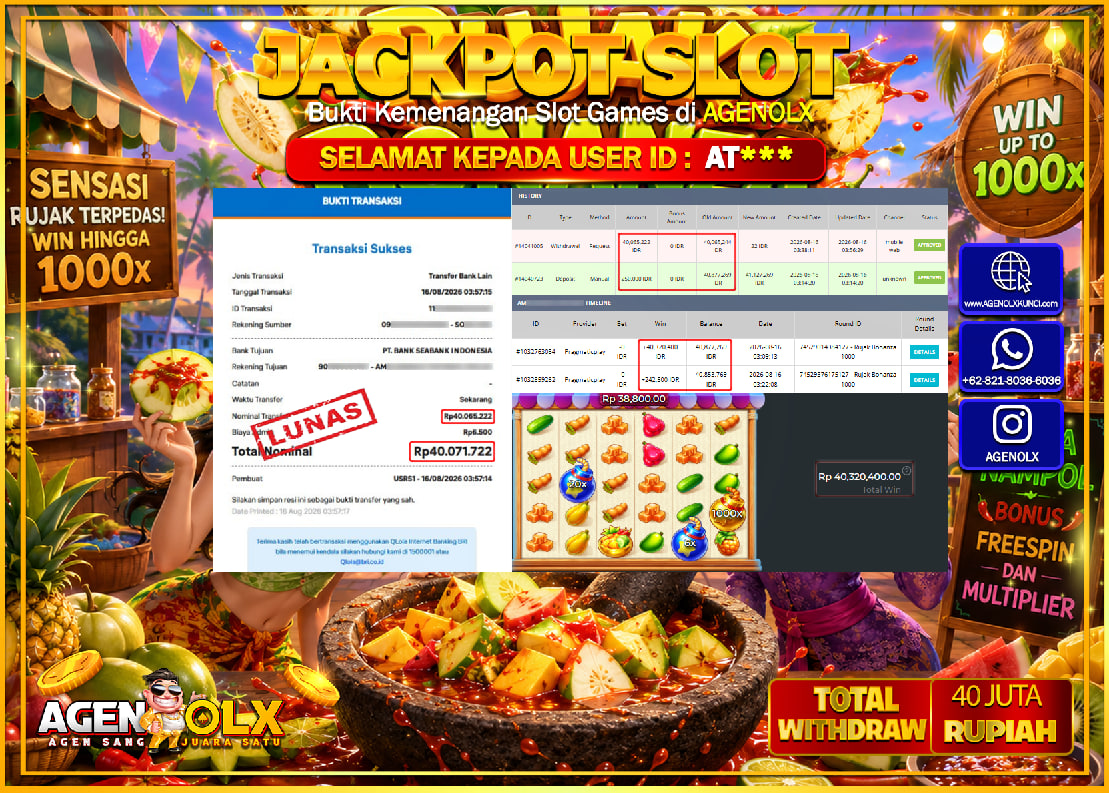AGENOLX JACKPOT SLOT  RUJAK BONANZA 1000  Rp 40.065.222 -LUNAS