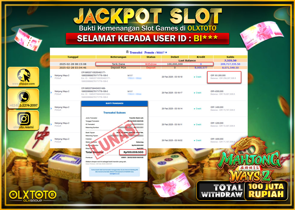 OLXTOTO JACKPOT MAHJONG WAYS 2 Rp.100.000.000.,- LUNAS