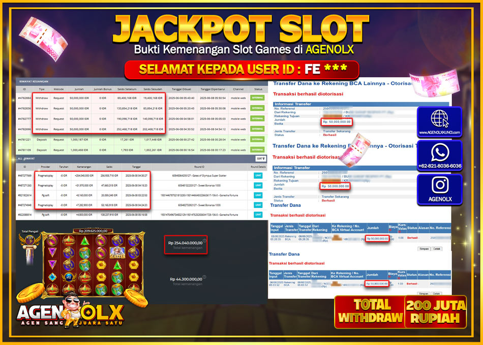 AGENOLX JACKPOT SLOT GATES OF OLYMPUS SUPER SCATTER Rp 200.000.000,- LUNAS