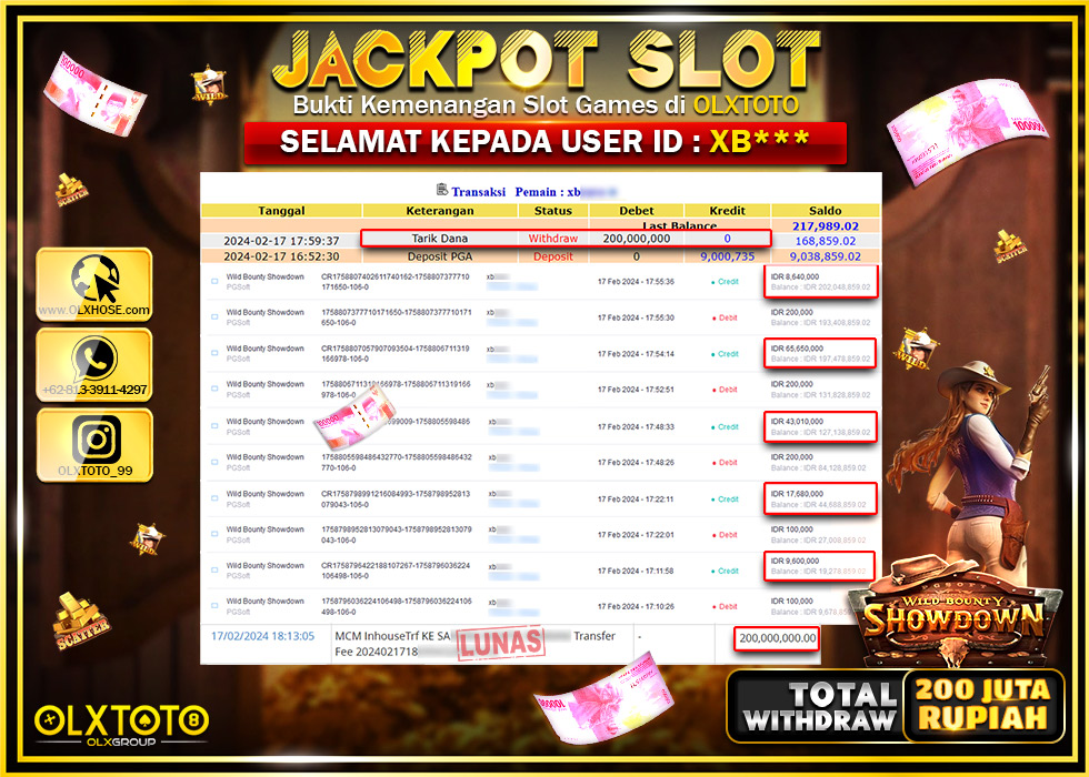OLXTOTO JACKPOT SLOT WILD BOUNTY SHOWDOWN Rp.200.000.000.,- LUNAS