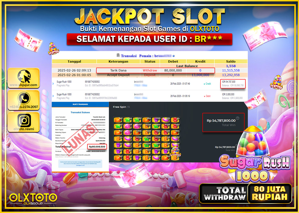 OLXTOTO JACKPOT SLOT SUGAR RUSH 1000 Rp.80.000.000.,- LUNAS