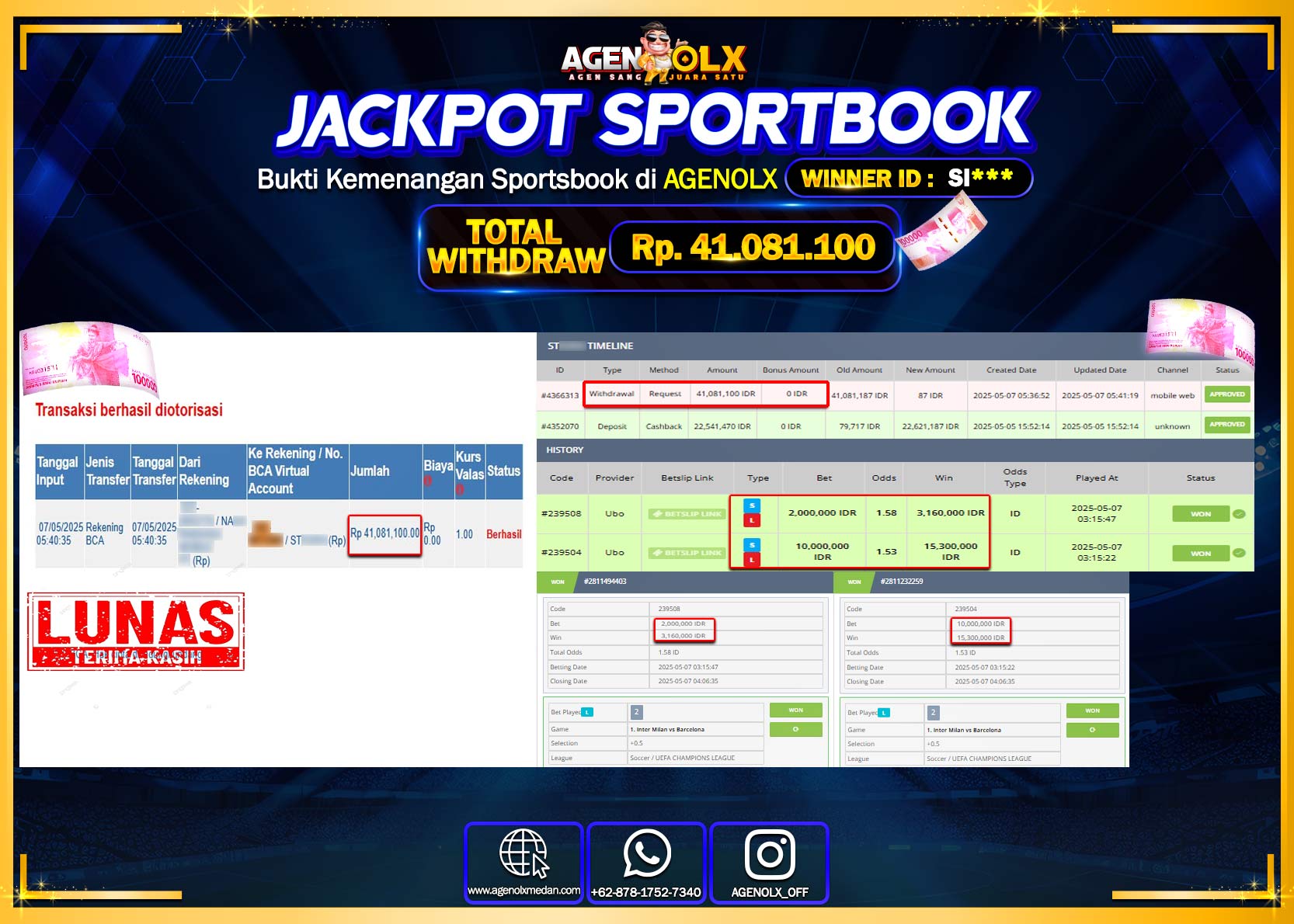 AGENOLX JACKPOT SPORTBOOK Rp 41.081.000,- LUNAS