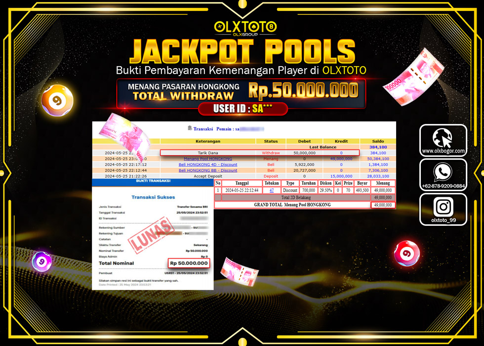 OLXTOTO JACKPOT TOGEL POOL HONGKONG  Rp.50.000.000.,- LUNAS