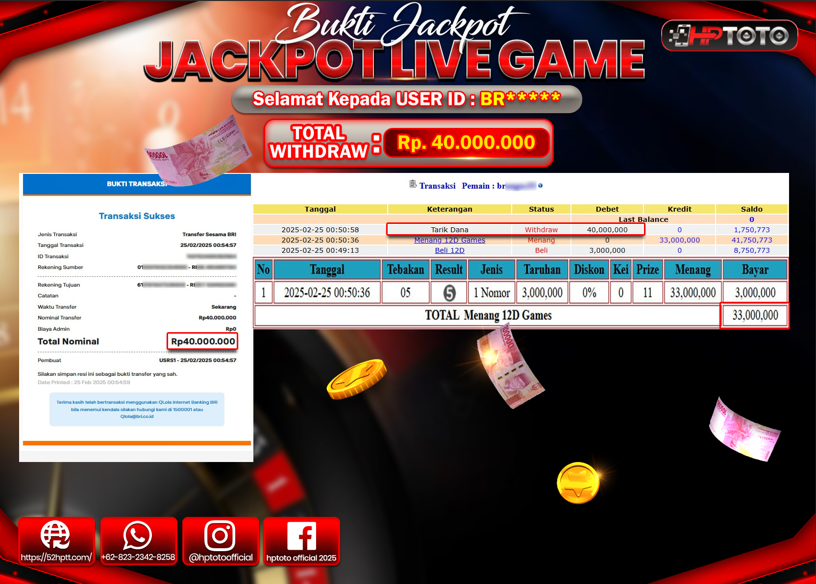 HPTOTO JACKPOT LIVEGAME 24D Rp.40.000.000,- LUNAS