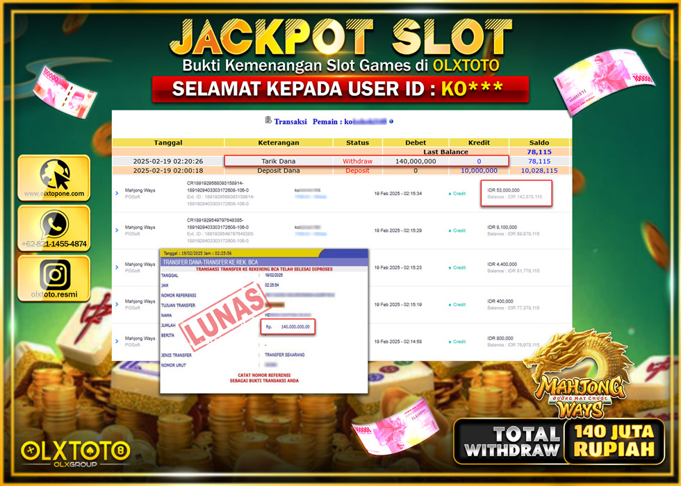OLXTOTO JACKPOT  SLOT MAHJONG WAYS  Rp.140.000.000.,- LUNAS