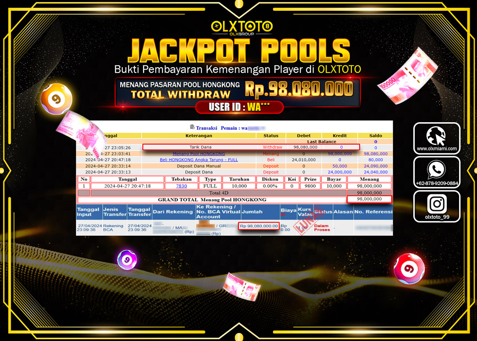 OLXTOTO JACKPOT TOGEL POOL HONGKONG Rp.98.080.000.,- LUNAS
