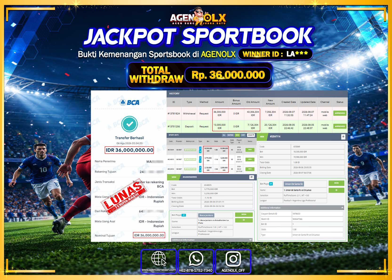 AGENOLX JACKPOT SPORTBOOK SBOBET  Rp 36.000.000- LUNAS