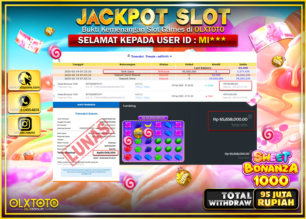 OLXTOTO JACKPOT  SLOT SWEET BONANZA 1000  Rp.95.000.000.,- LUNAS